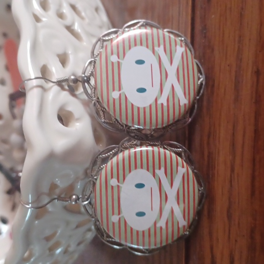 Striped Alien Skull Earrings